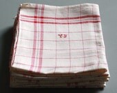 set of 7 white and red napkins, monogrammed YF, could be used as towel