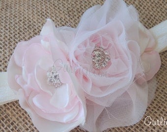 Ivory & Light Pink headband, Flower girl headband, Baby headband