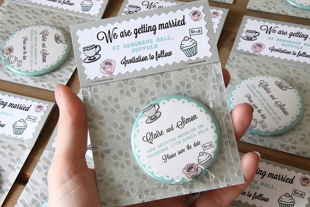 TEA PARTY Save the Date 58mm Magnet and Packaging x 40