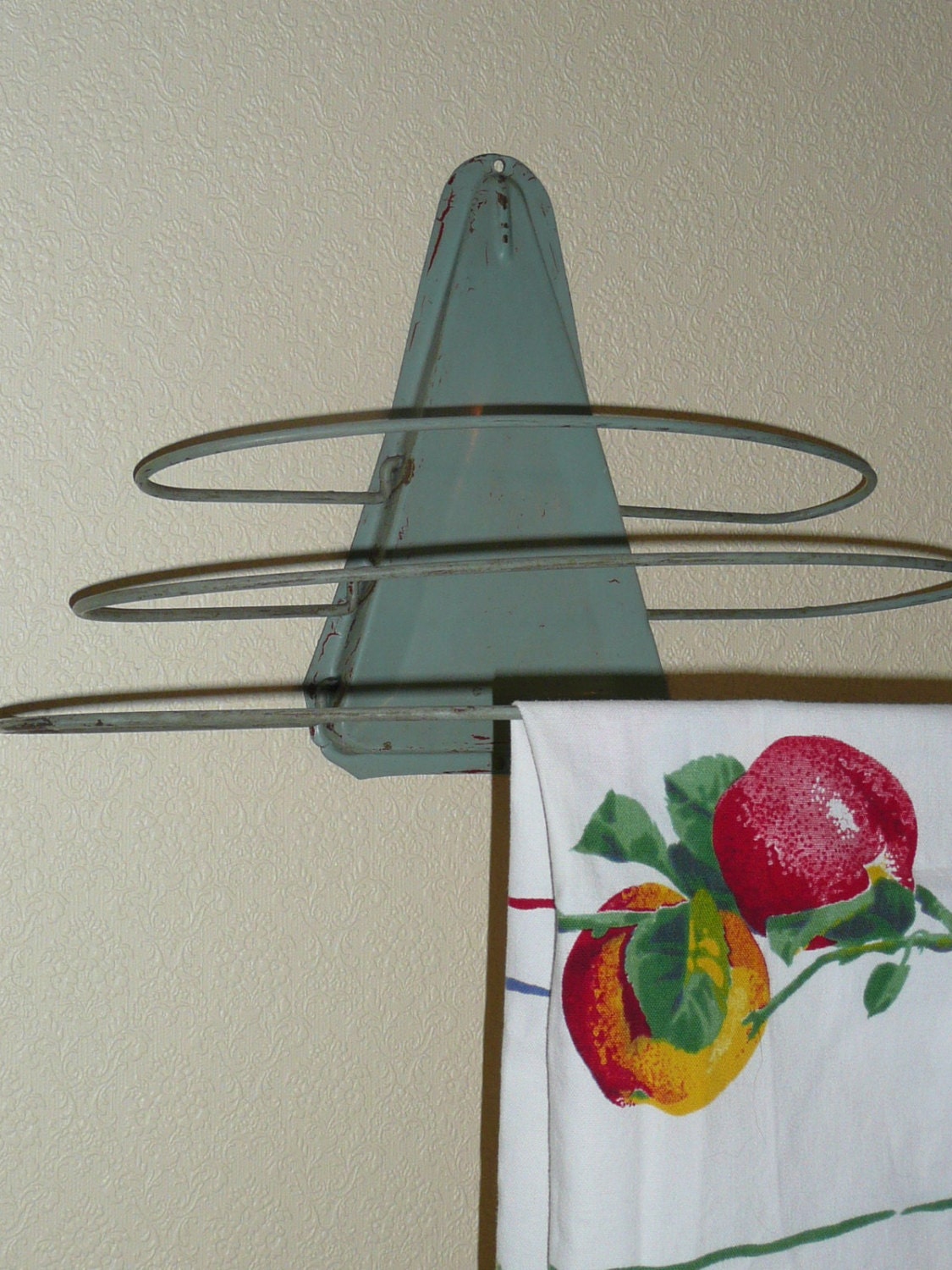 1940s Art Deco AQUA Handy Drying Rack, Wire Towel Rack, Industrial Laundry Rack, Fold Up, Drop Down