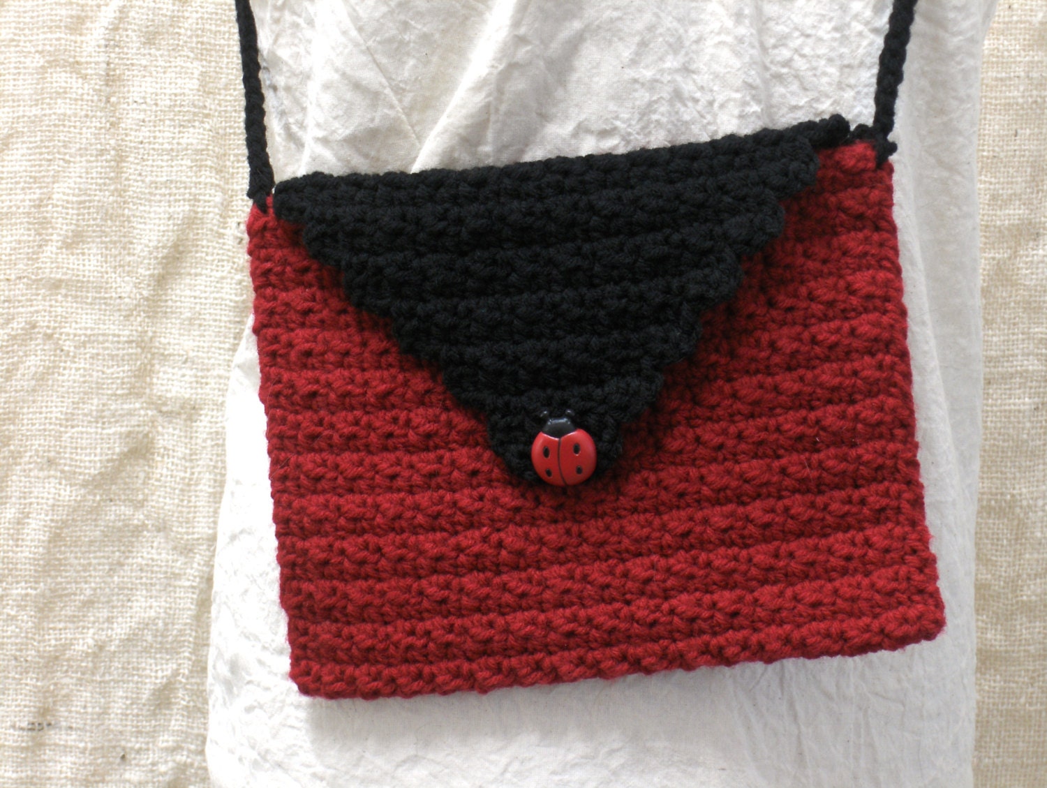 Crochet Purse Clutch Bag Ladybug Black and Red