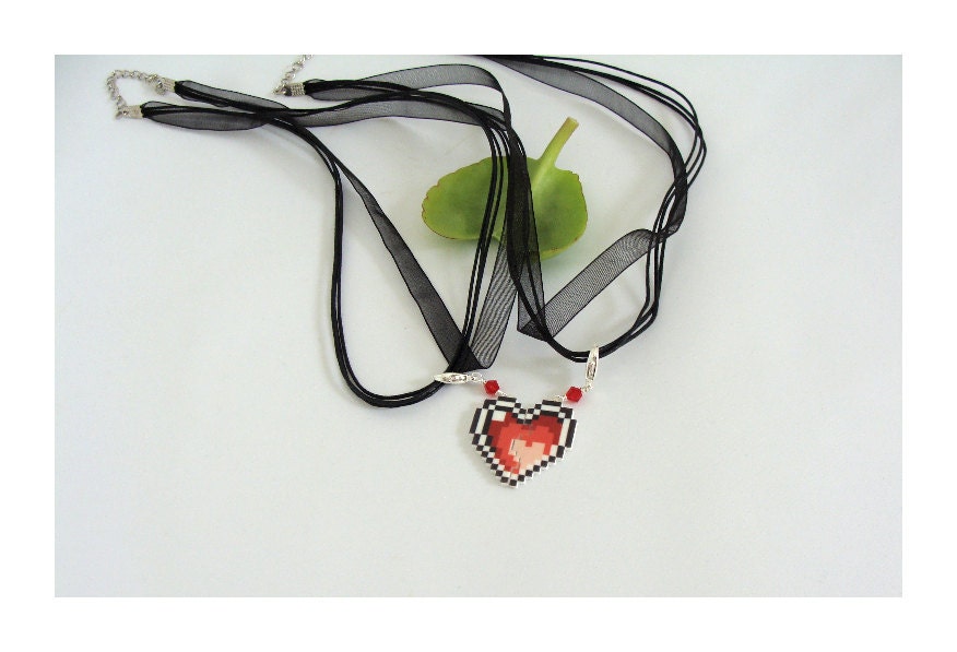 Reserved for Contest Winner  for Hand in Hand Photograpy -Legend of Zelda Heart Piece Best Friend Necklace- retro game sprite jewelry