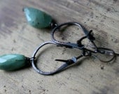 Chrysoprase- Organic Series-Dangling, Leather, Wire Wrapped,Primitive,Raw Stone,Natural,Rustic,Earthy,Rustic Jewelry