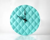 Wall clock made Glossy Turquoise Light , diamond 3d pattern cut, shiny