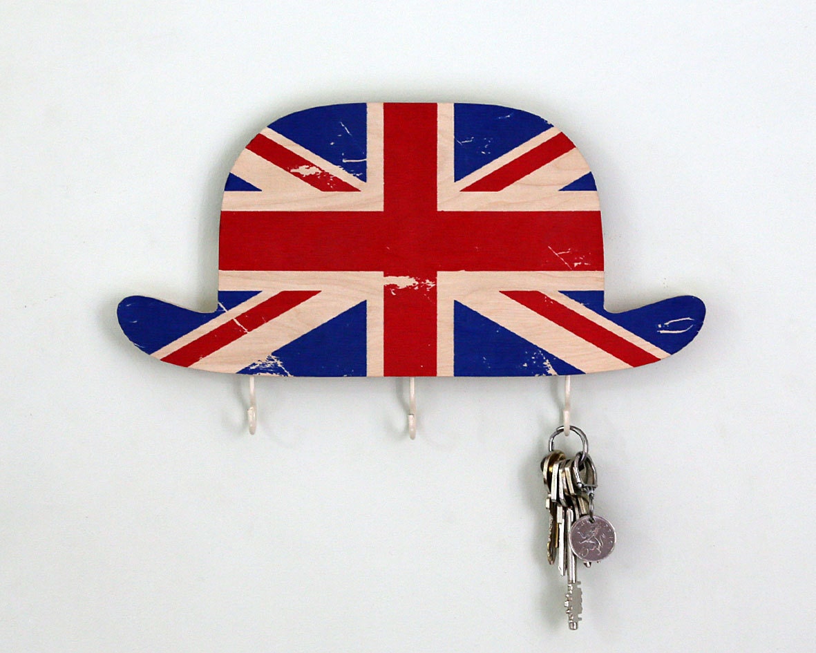 Key Hook - Wooden Wall Organizer - Wood Shelf - Bowler Hat Great Britain-  for your keys, bills and letters