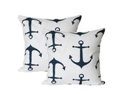 Two Navy Blue Anchors Pillow Covers 18" x 18" - Premier Prints - Hidden Zipper Closure