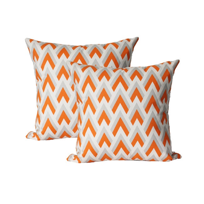 Two Orange Arrow Chevron Pillow Covers 18" x 18" - Premier Prints - Hidden Zipper Closure