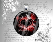 SHOPWIDE SALE - Red, White and Black Heart Explosion - 1 Inch Glass Circle Photo Pendant