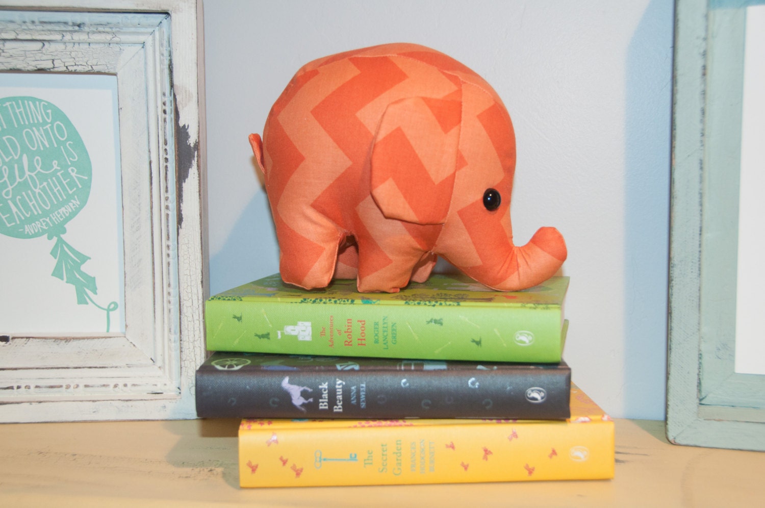 orange 2 tone chevron - elephant stuffed animal/ plush