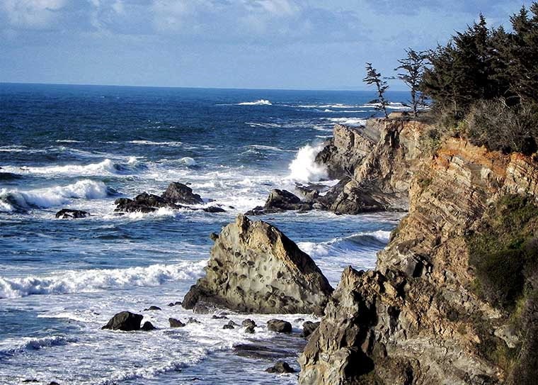 Pacific Coast Photograph, Sunset Beach, Ocean Cliffs, Waves Crashing, Oregon Coast, 11 x 14 Fine Art Print