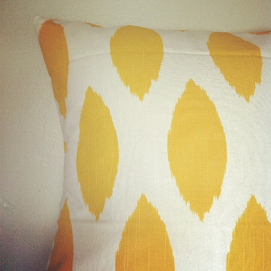 Bold yellow and white ikat, modern, geometric, fresh, stylish, decorative pillow cover