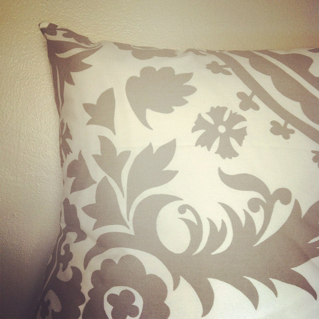 Grey, White, paisley, floral, classic, 16'x16', interior, pillow cover