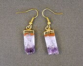Memorial Day Sale Amethyst Slice Druzy Earrings edged in 24k gold
