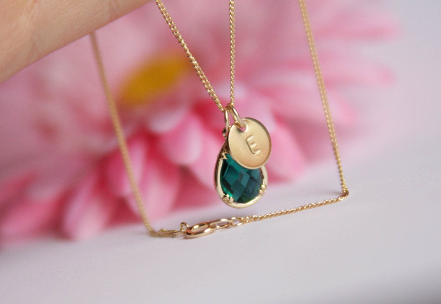 personalized necklace-emerald necklace-May birthstone necklace-initial birthstone necklace - bluegrassloft