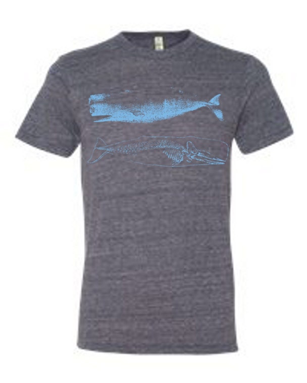 Unisex WHALE Skeleton Eco Jersey Crew neck Short Sleeve T-Shirt screenprint XXS S M L XL Mens Womens