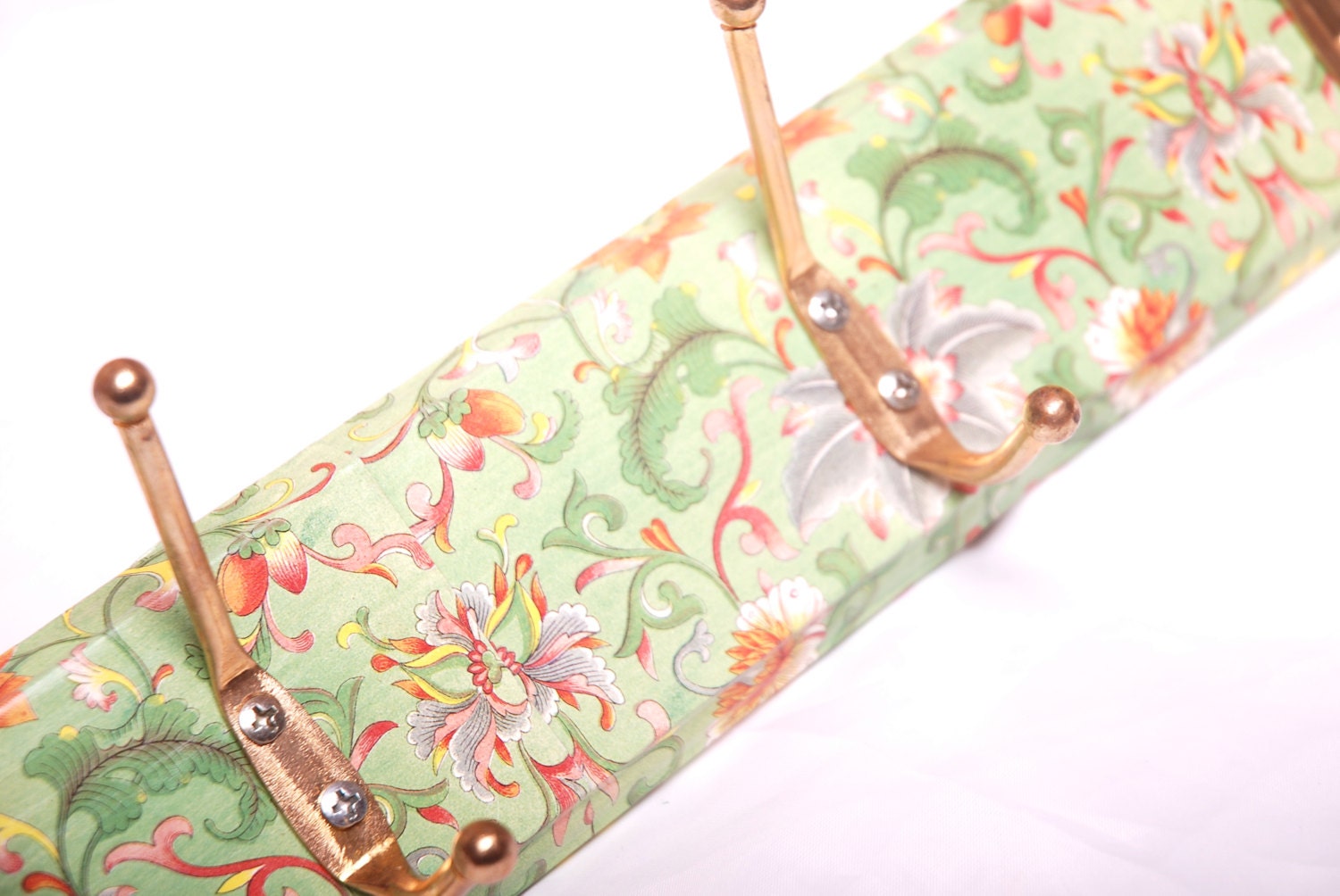 Coat hook rack wall green Oriental patterns