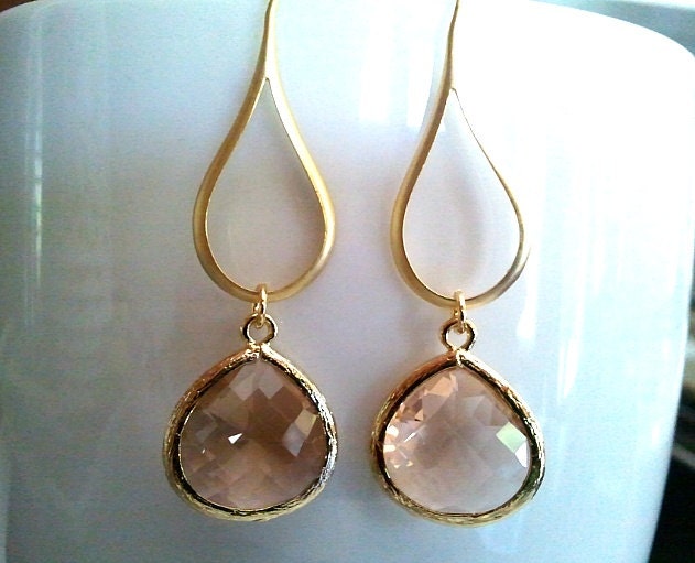 Gold Water Drop with Champagne Earrings,Drop, Dangle, Gemstone, Earrings, bridesmaid gifts,Wedding jewelry,mother's day gift
