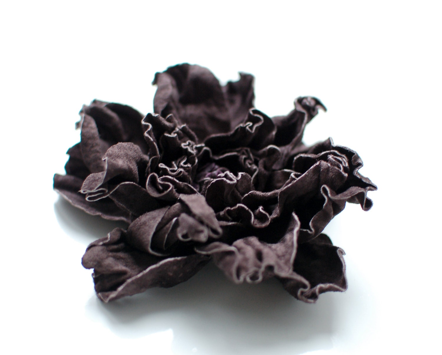 Eco-friendly handmade chocolate brown upcycled leather flower pin brooch/hair clip