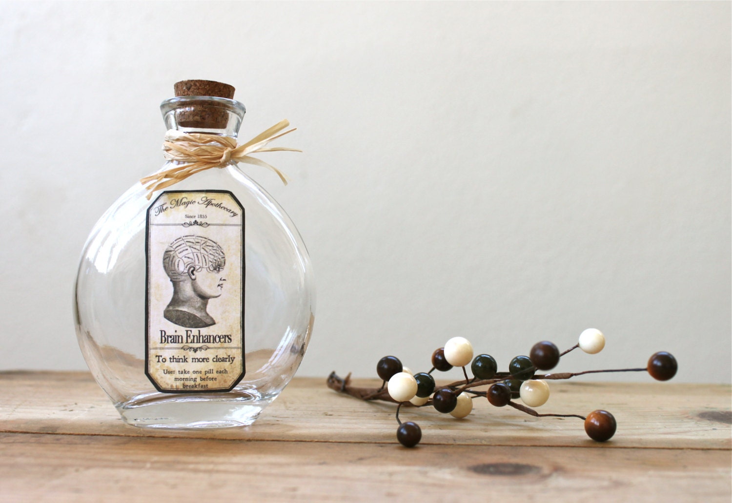 Phrenology Steampunk Brain Enhancer Magic Apothecary Bottle