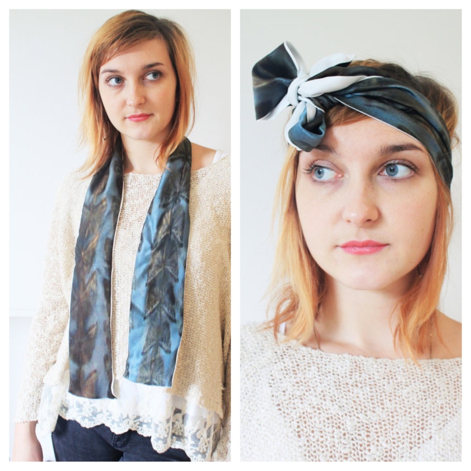 Abstract butterfly Print Silk Scarf (Neck Scarf and Head Scarf) One-Off Piece