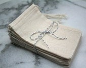 For Maya- Muslin favor bags, 3x5. Set of 50. Custom print natural cotton drawstring bags.