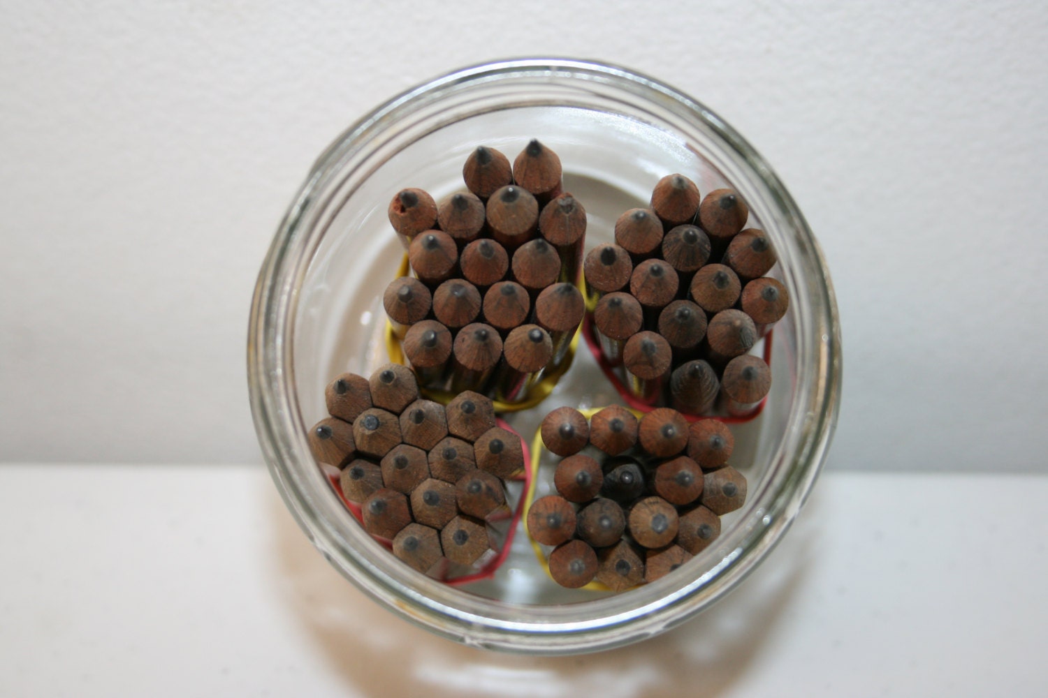 Jar pencils, brown pencil set, vintage mini wooden miniature pencils, office writing craft supplies pencil mini, glass jar