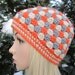 Crochet Beanie Hat in orange, lace and gray, Multicolor Crochet Hat, Crochet Beanie