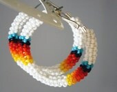White Native American Beaded Hoop Earrings