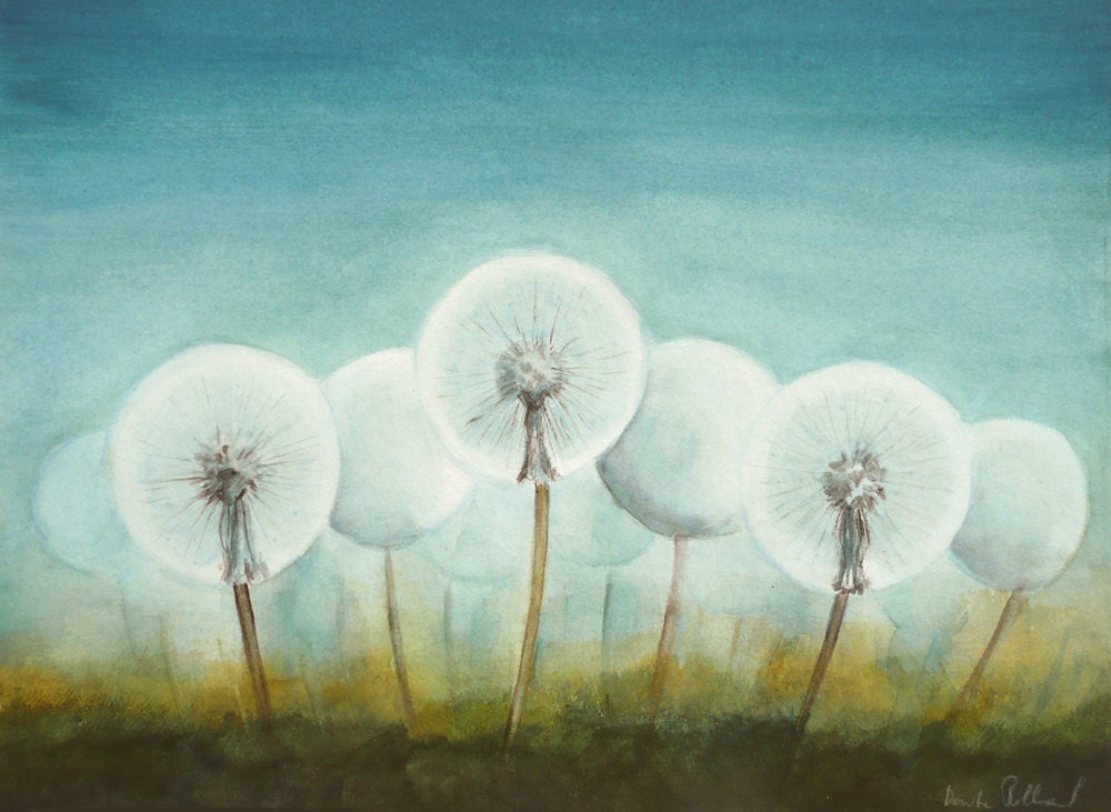 Secrets of  Dandelions - Watercolor Painting  - Original Watercolor Flower Art Painting - Wild Flower
