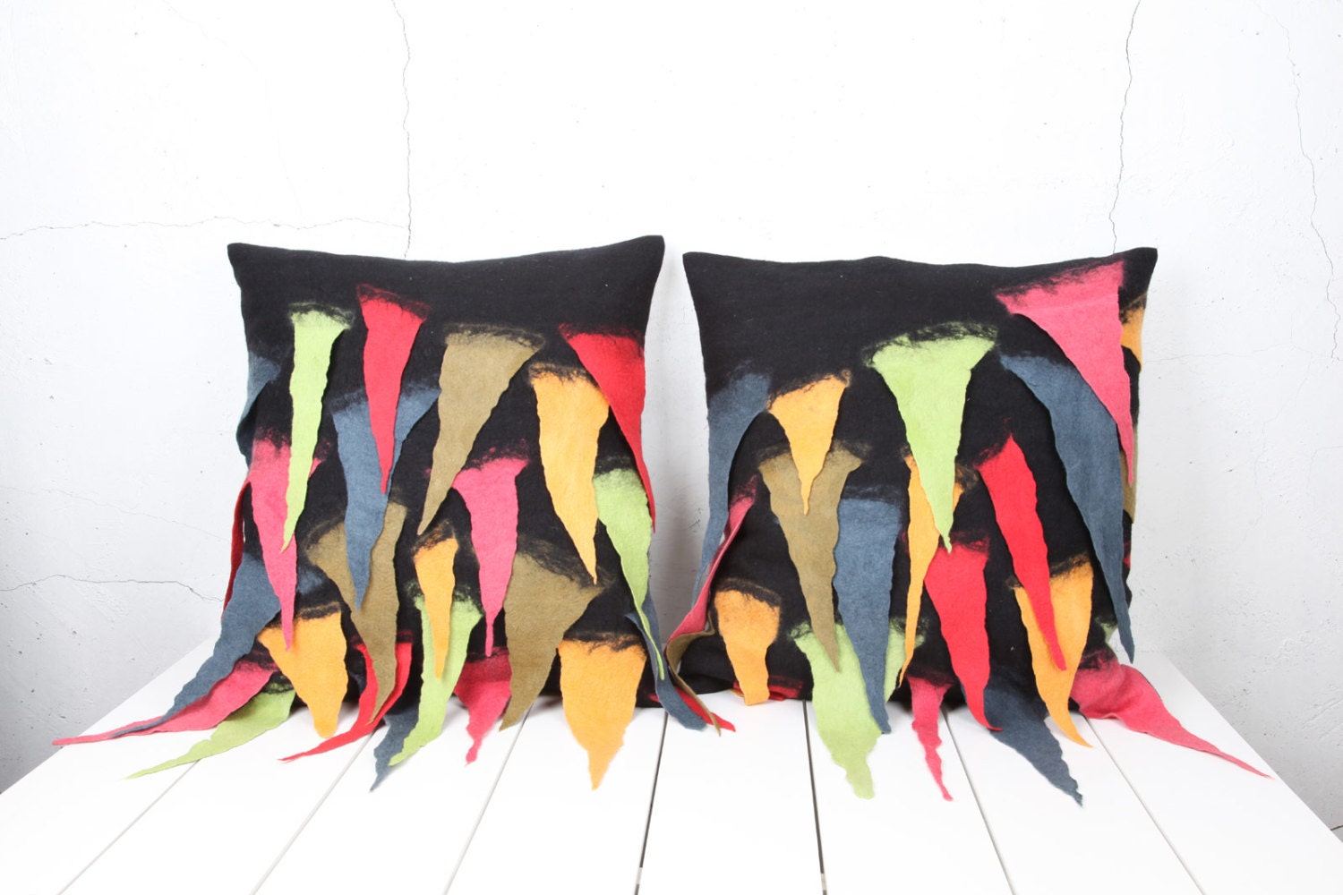 25 x 28 Set of 2 Throw Pillow Decorative Pillow Accent Pillow Bohemian Pillow Modern Felt Pillow Cover Black Felt Big Cushion - 03311-1252