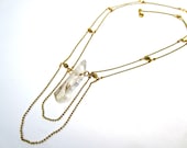 artemis - raw quartz crystal necklace - raw crystal jewelry - faceted brass & layered chain