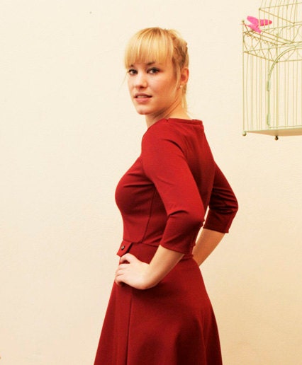 Dress "Elisa", with a round skirt in bordeaux red