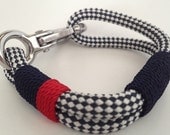 Navy & White Checked Nautical Rope Bracelet with Navy and Red Wrap and Stainless Steel Clasp