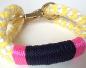 Yellow and White Rope with Navy and Pink Wrap and bronze clasp