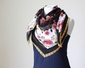 Floral scarf, Black, Turkish Scarf for women, swimsuit cover up, Cotton scarf, Belt, Headband, Belt, all in 1