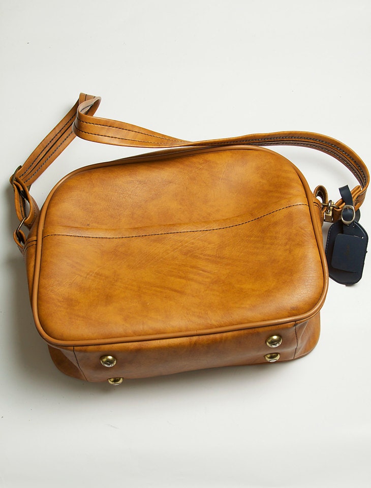 PURSE SALE: Vintage Tan Vinyl Shoulder Travel Bag, Purse, Carry on