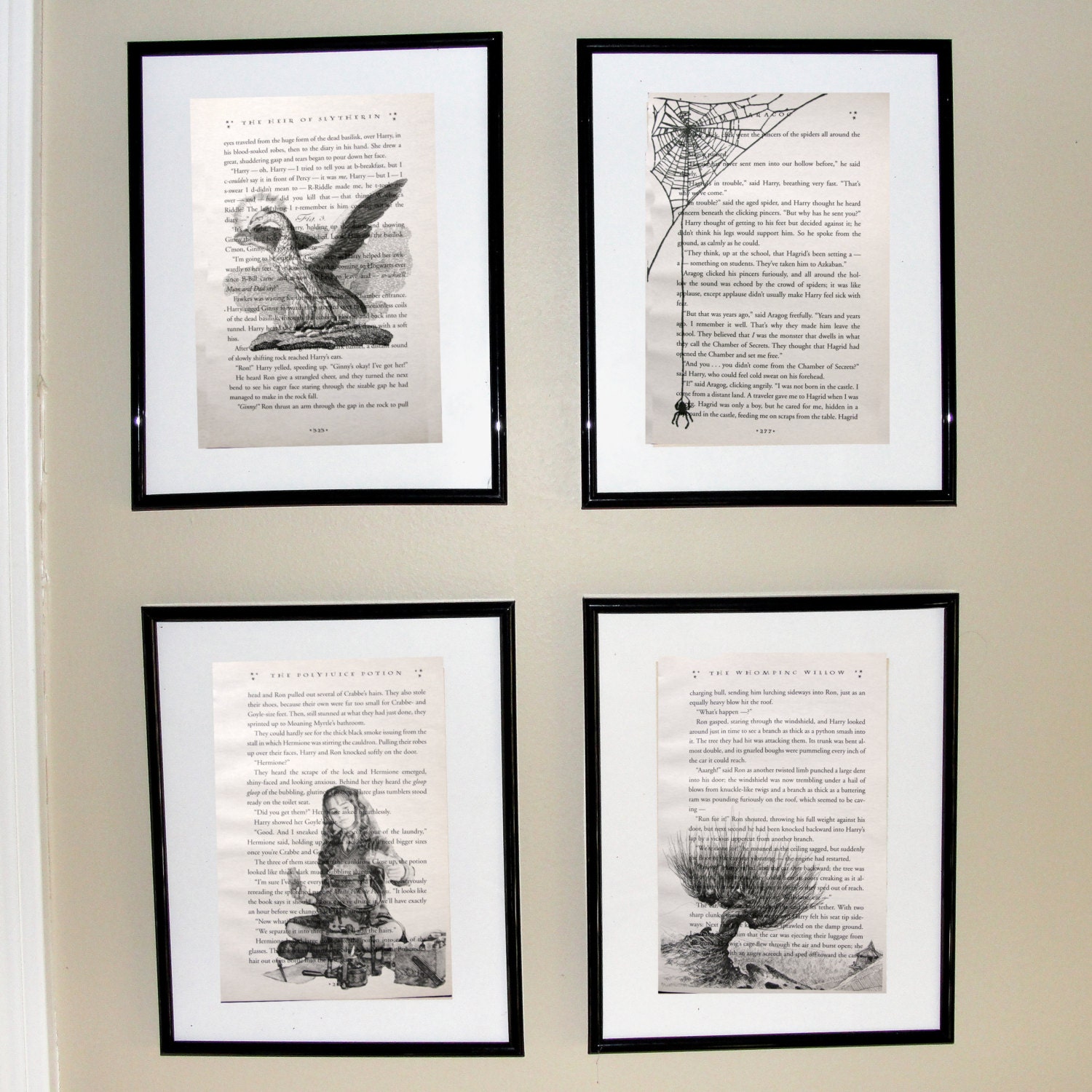 Harry Potter Chamber of Secrets - Upcycled book page art prints - Home decor - Great for framing
