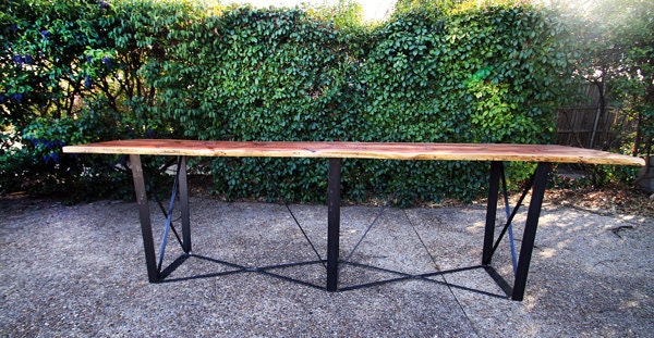 Exquisite Natural-edge Table with Steel Trestle Base