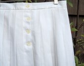 Retro Pleated Skirt, White, Size 14, Linen Blend