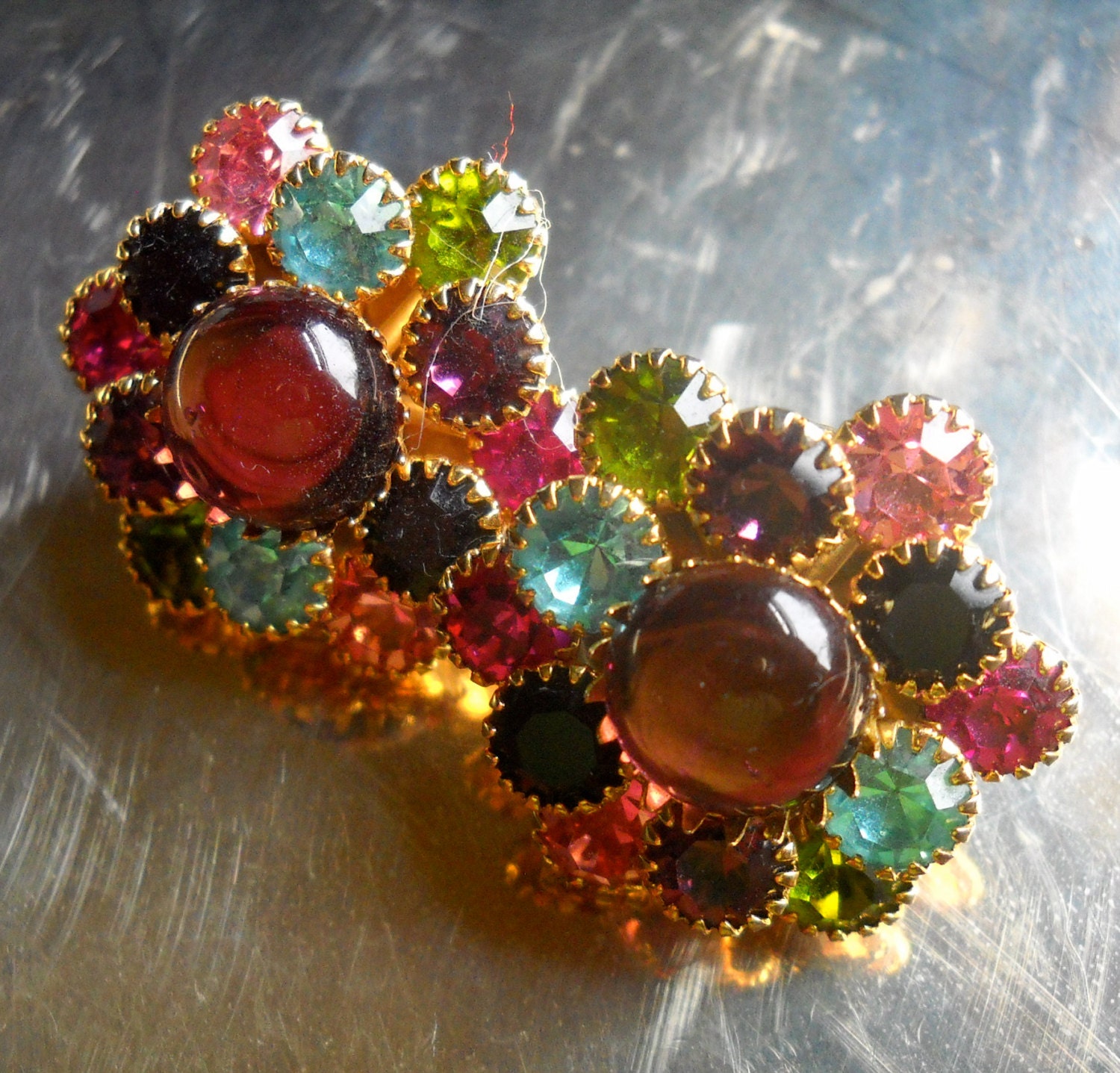 Vintage Jeweled Clip On Earrings