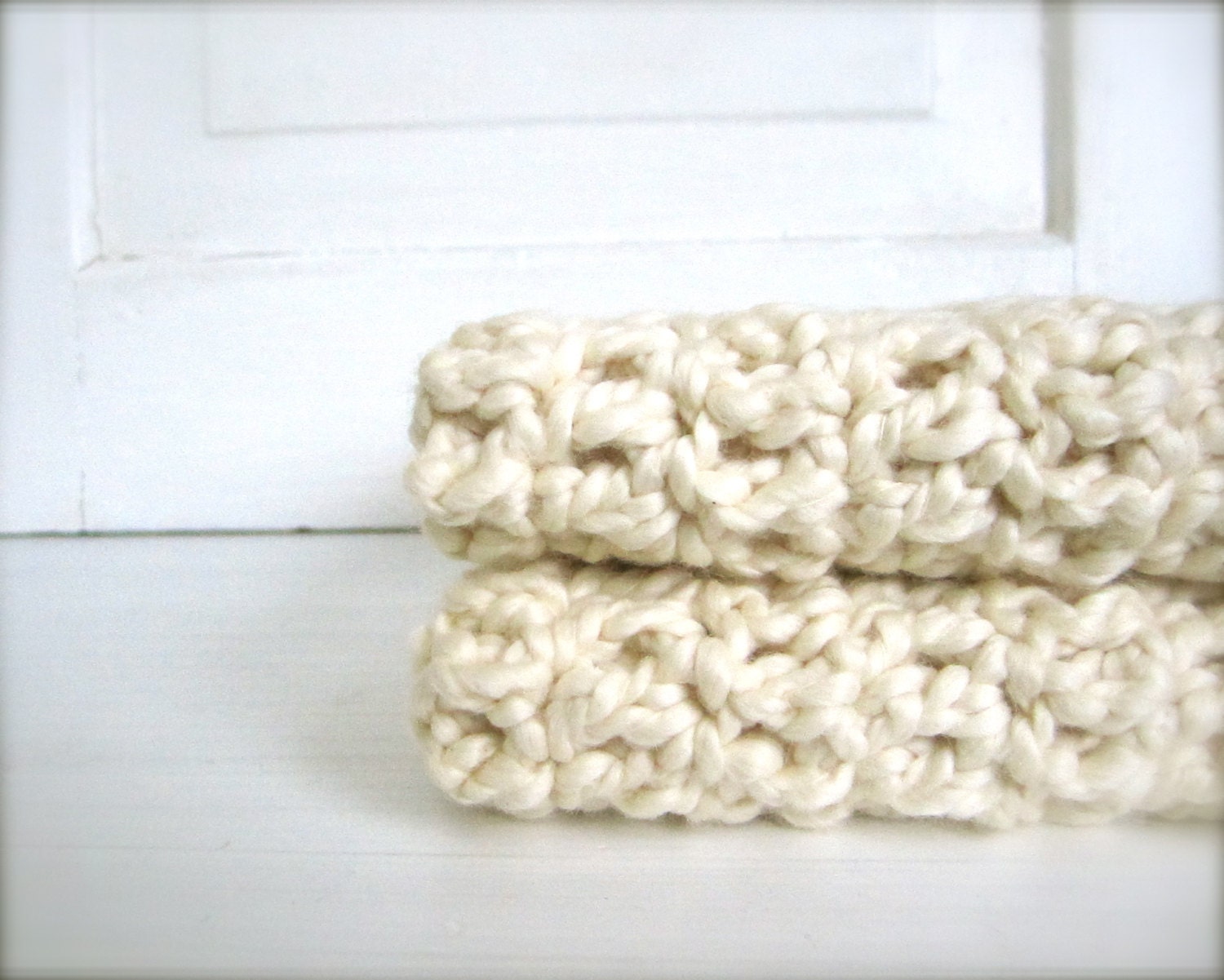 Crochet Eco Friendly 100% Organic Cotton Washcloths, Dishcloths, Facecloths, Set of 2 Natural Cream