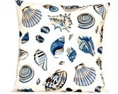 Blue Seashells Pillow Covers Outdoor Indoor Decorative Designer Pair 16x16