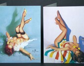 Thinking of You Cards Call Me Romantic Calendar Girls On The Phone Retro set of 2 mini NoteCards Elvgren PinUps