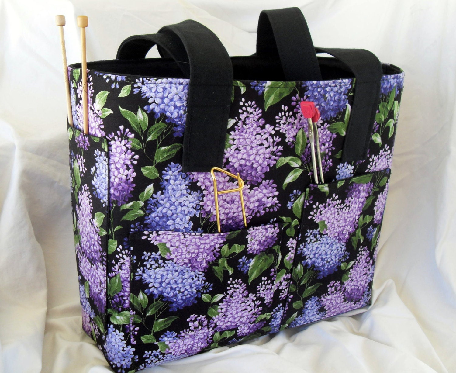 Project Bag Knit Crochet Yarn Large 6 Pockets Purple Lilac