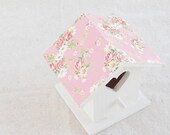 Shabby Chic/Cottage Decor Decoupaged Pink Floral and White Bird House