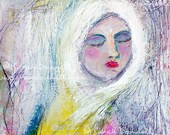 Original Artwork Mixed Media Girl Woman Painting Rough Raw Textural Portrait Outsider Art Painting Australian - Remembering