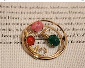 10% OFF Vintage Krementz Brooch, Gold and Semi Precious Stones