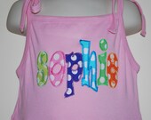 Toddler Empire Waist Dress with Applique letter name/Summer Beach Dress with Monogram / Personalized
