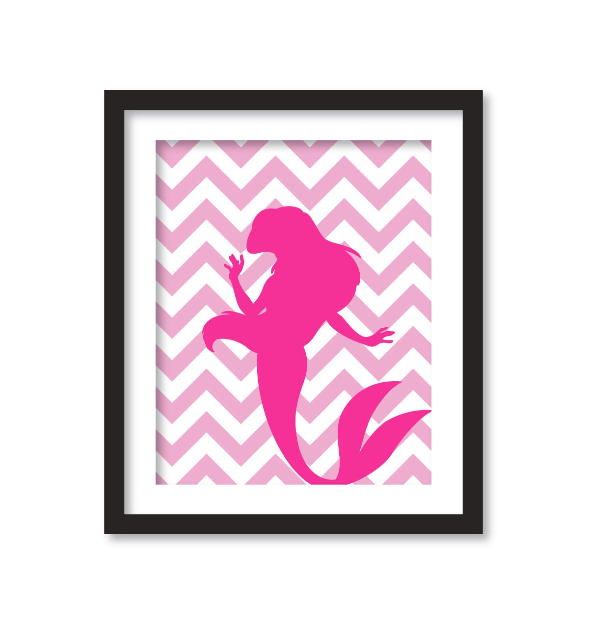 Nursery art - Silhouette of  princess in fuchsia and chevron pink