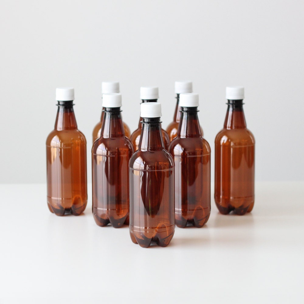 PET Beer Bottles with Caps, set of 8